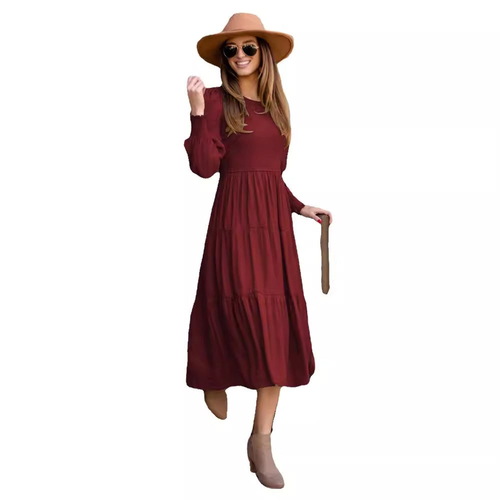 Elegant Retro French Round-neck High Waist Smocking Dress