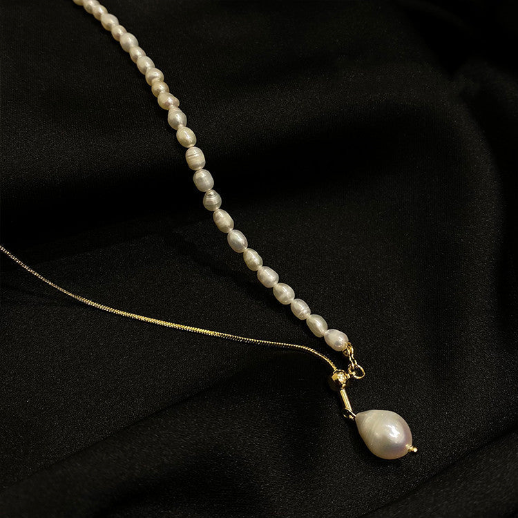 Unique Freshwater Pearl Adjustable Pull Drop Necklace.
