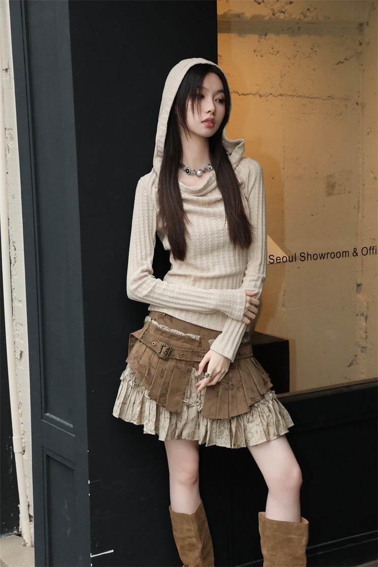 Chenille Ruffles Pleated Skirt